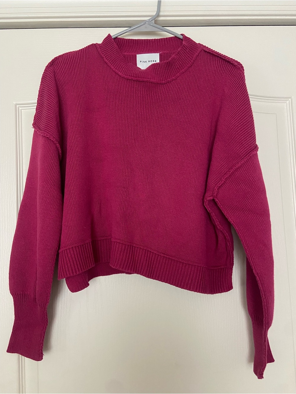 Pink Rose Women's Crew Neck Sweater in Deep Raspberry